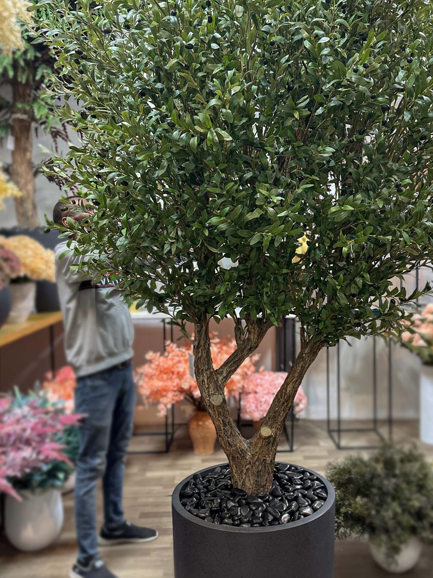 Create a serene atmosphere with our Artificial Olive Tree. Its impressive height and width bring Mediterranean charm without maintenance demands. 🏡
