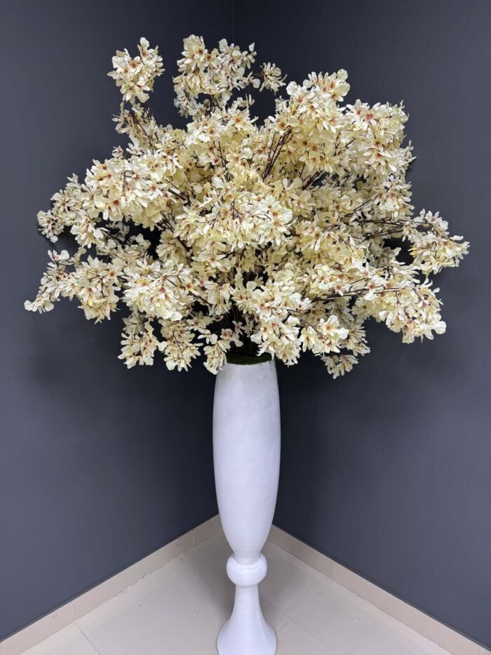 Tall Artificial Cherry Blossom – Cream & White Blooms in Modern Vase AR32