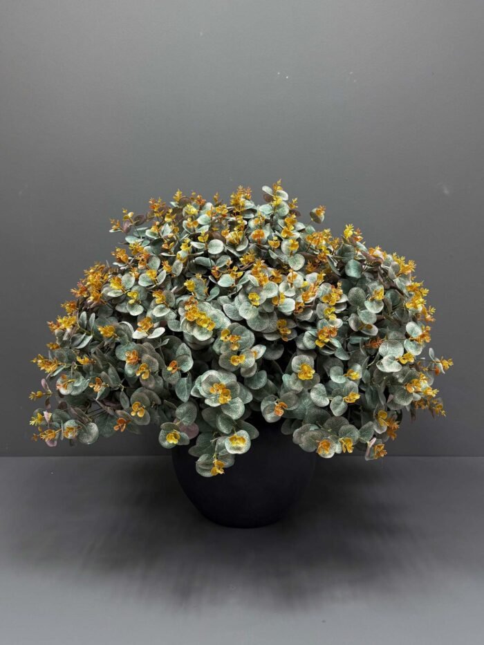 Rustic Charm Artificial Eucalyptus Arrangement – Green & Orange Blooms in Matte Black Vase AR34