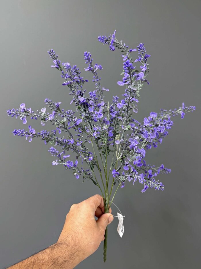 Lush Artificial Lavender & Heather Bush in Textured Grey Pot – Serene Purple Hues – AR36