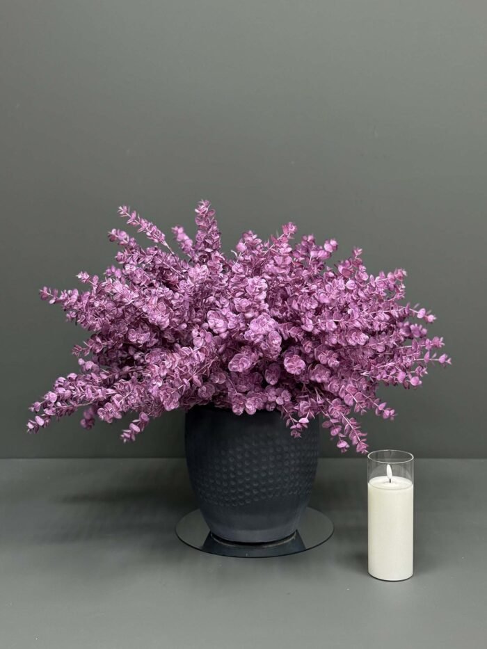 Artificial Purple Eucalyptus in Textured Grey Pot – Serene & Modern – AR51