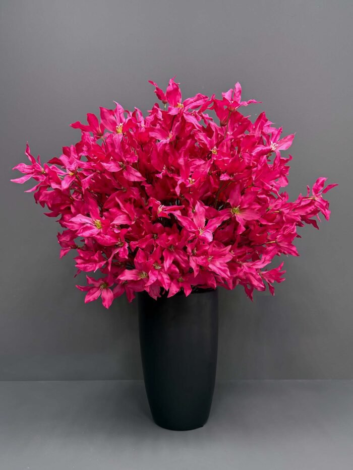 Bold Artificial Fuchsia Poinsettia in Matte Black Vase – Vivid Pink Blooms – AR39