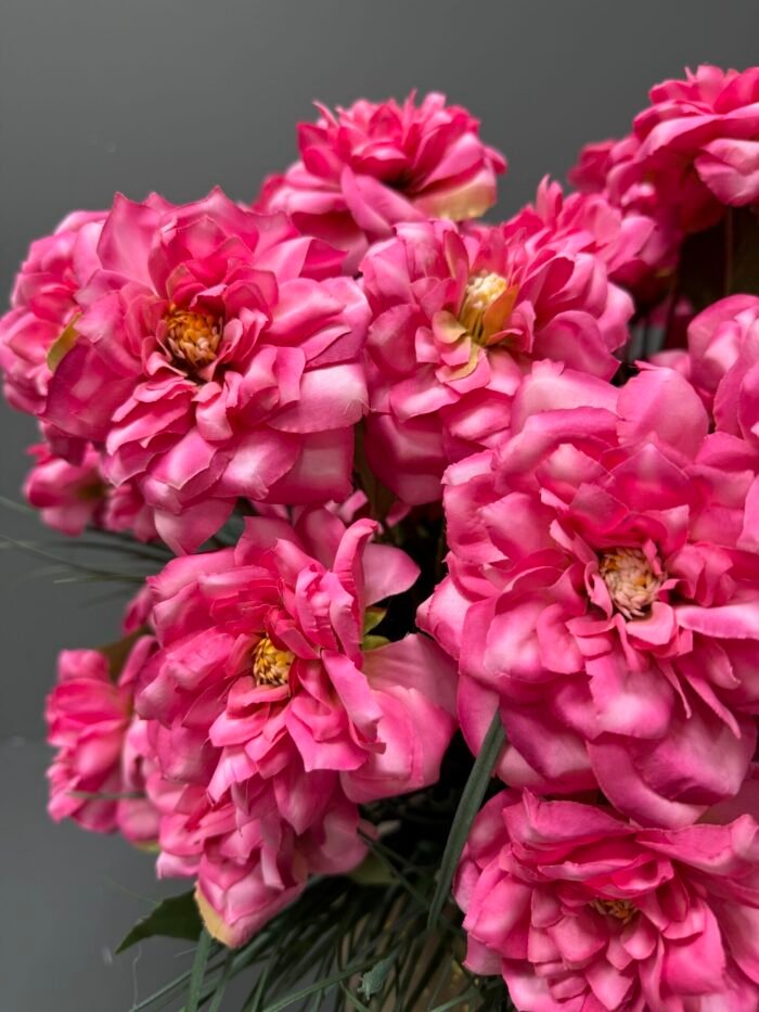 Dazzling Artificial Hot Pink Rose Arrangement in Artisan Gold-Speckled Vase – Luxury Faux Floral Decor AR10