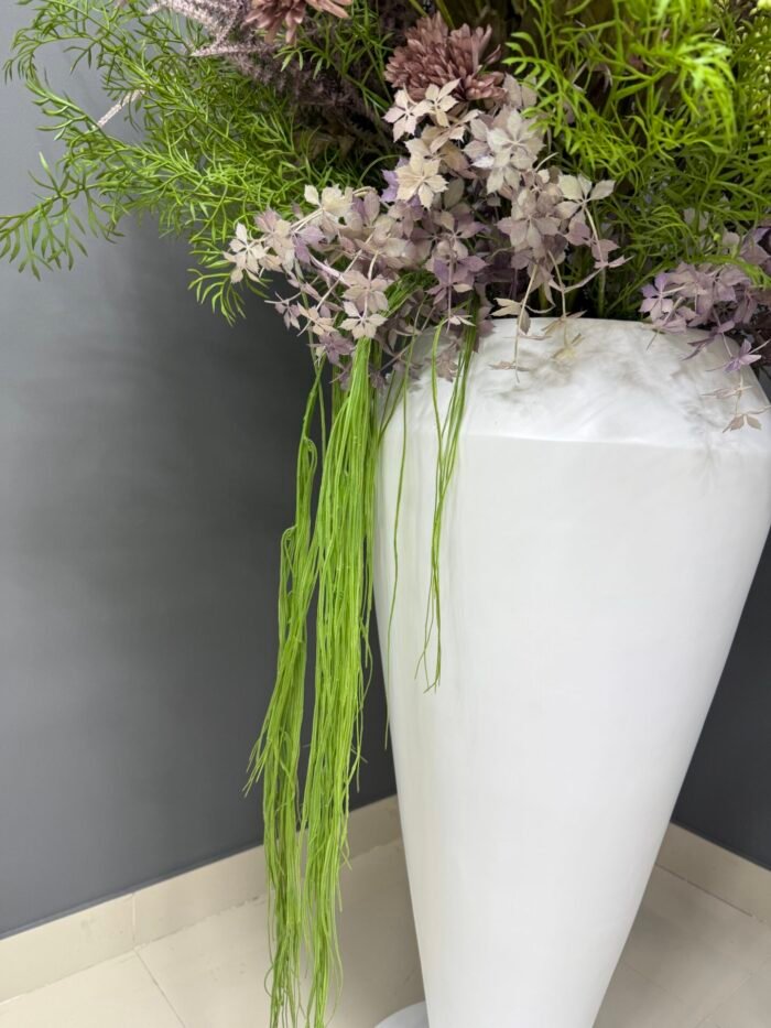 Elegant Artificial Floral Arrangement in Tall White Vase – Mixed Greens & Mauve AR12