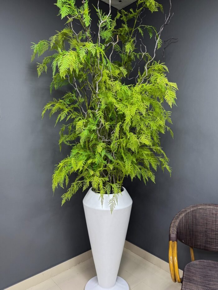 Lush Artificial Fern Tree in Modern White Vase – Vibrant Green AR14