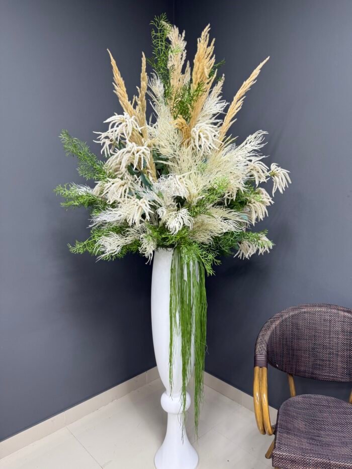 Grand Artificial Pampas Grass & Mixed Foliage Arrangement – Elegant Neutral Tones AR15