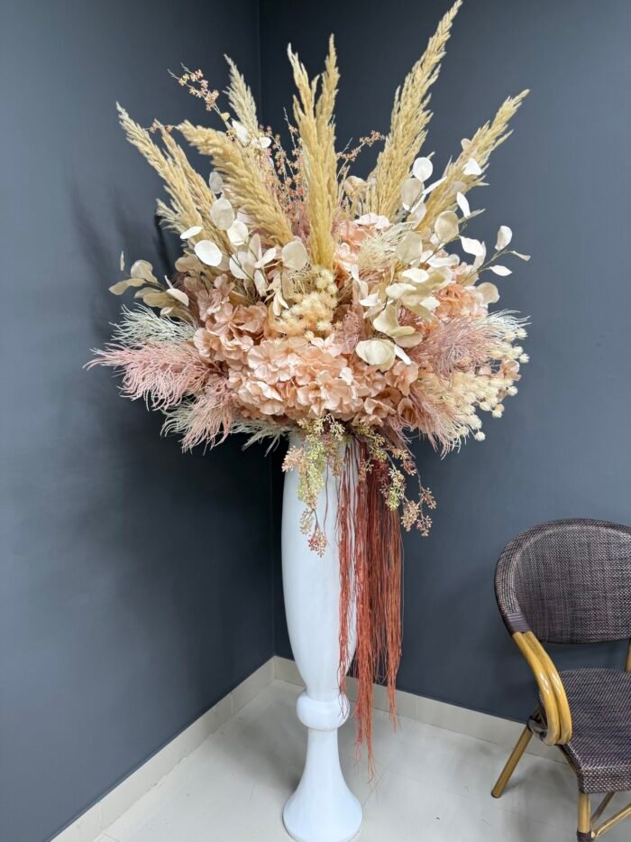 Opulent Artificial Floral Arrangement – Blush & Earth Tones with Pampas Accents AR16