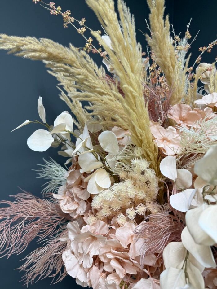 Opulent Artificial Floral Arrangement – Blush & Earth Tones with Pampas Accents AR16