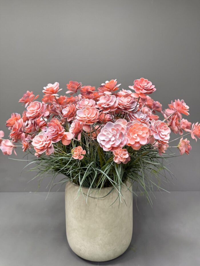 Artificial Flower Arrangement in Modern Gray Pot – Realistic Faux Floral Decor ar3