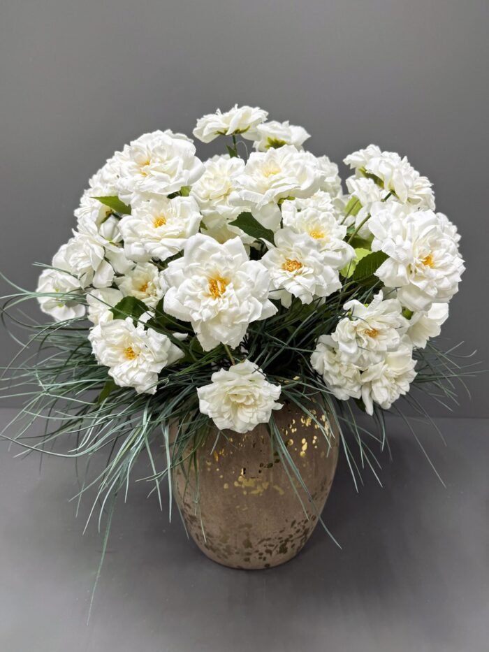 Artificial white Flower Arrangement in Gold Speckled Vase – Luxury Faux Floral Decor AR7