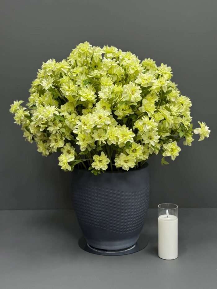 Lush Artificial Lime Green & White in Textured Grey Pot – Fresh & Vibrant – AR40
