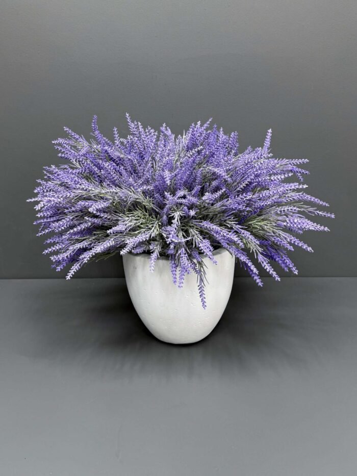 Charming Artificial Lavender in White Textured Pot – Serene Purple Hues – AR41