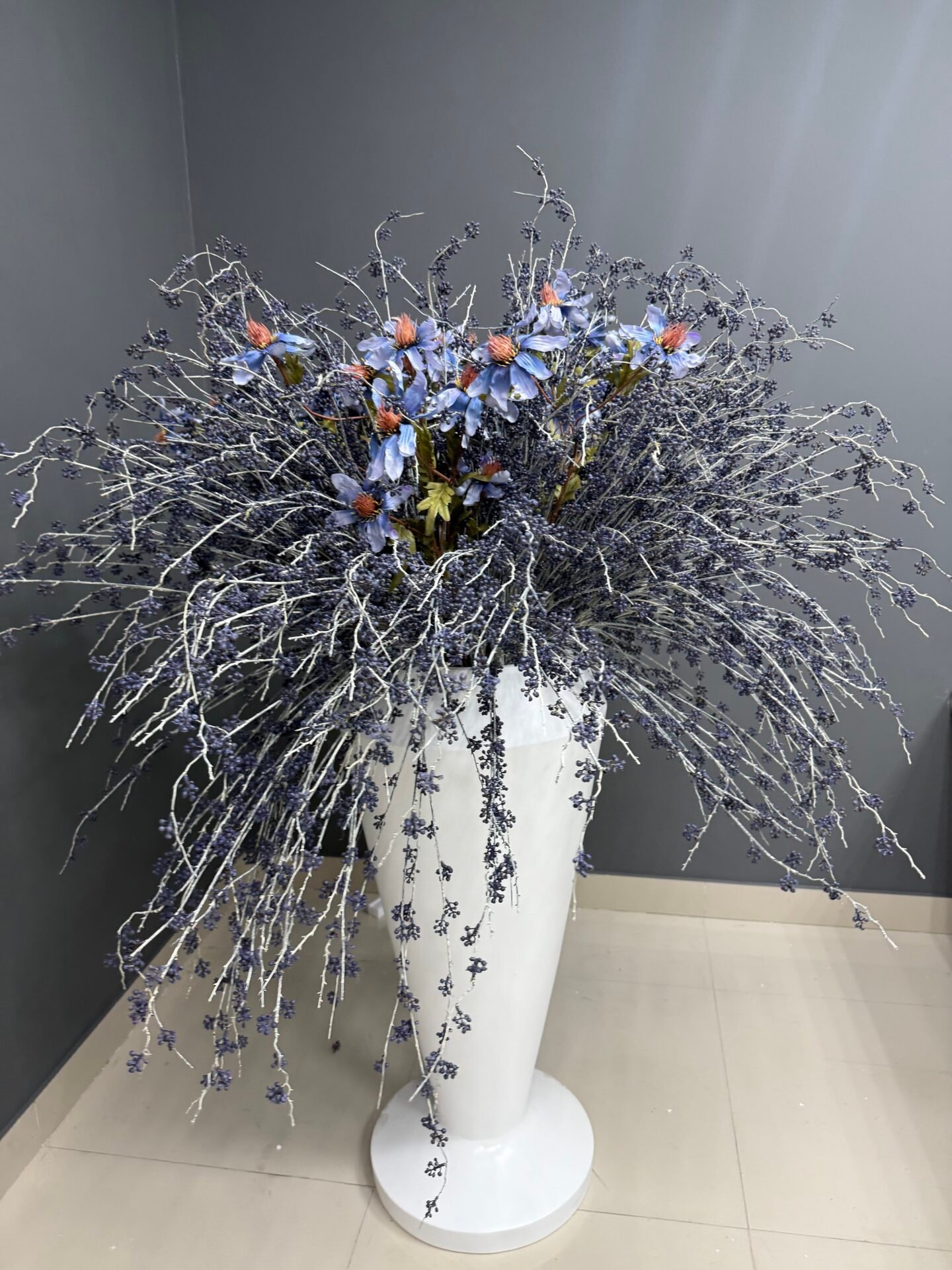 Blue Bloom Arrangement White Vase