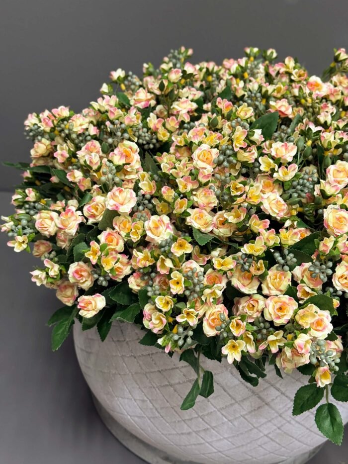Artificial Yellow & Green Floral Arrangement in Textured Grey Pot
