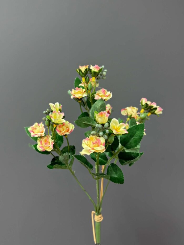 Artificial Yellow & Green Floral Arrangement in Textured Grey Pot