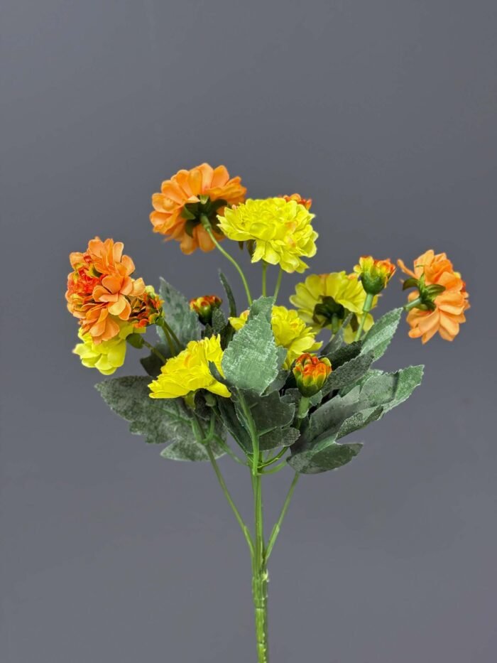 Vibrant Artificial Chrysanthemum Bush in Matte Black Pot – Orange & Yellow Hues – AR50