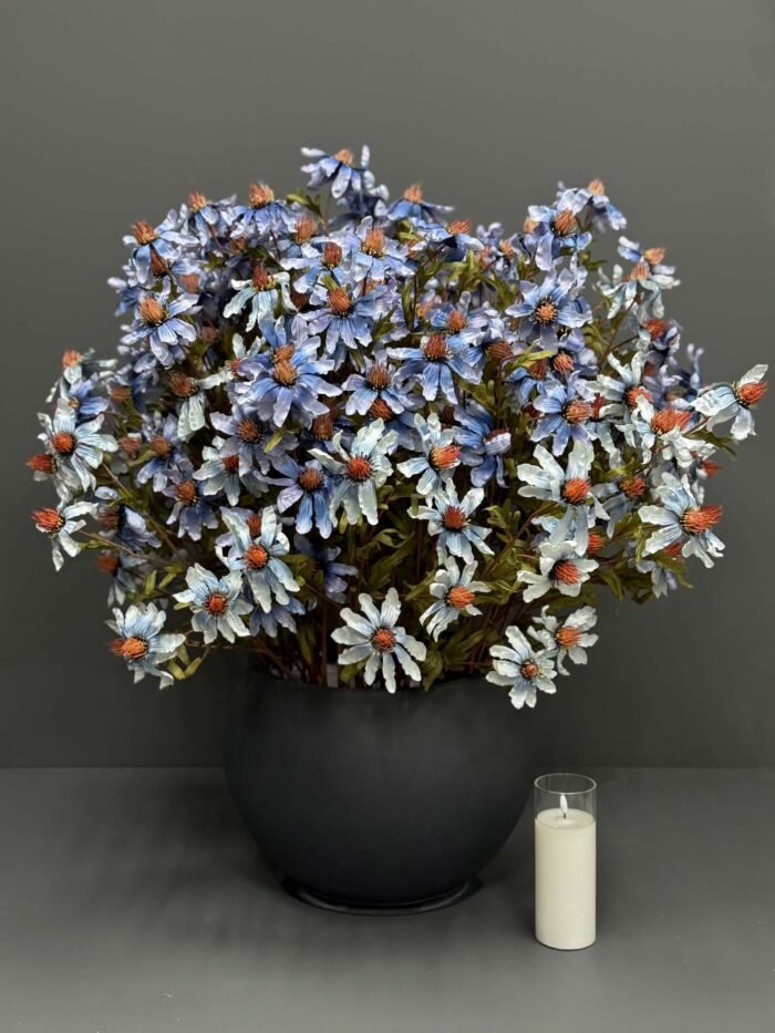 Vibrant Artificial Blue Aster-Like Arrangement in Matte Black Pot – Artistic & Lush – AR52