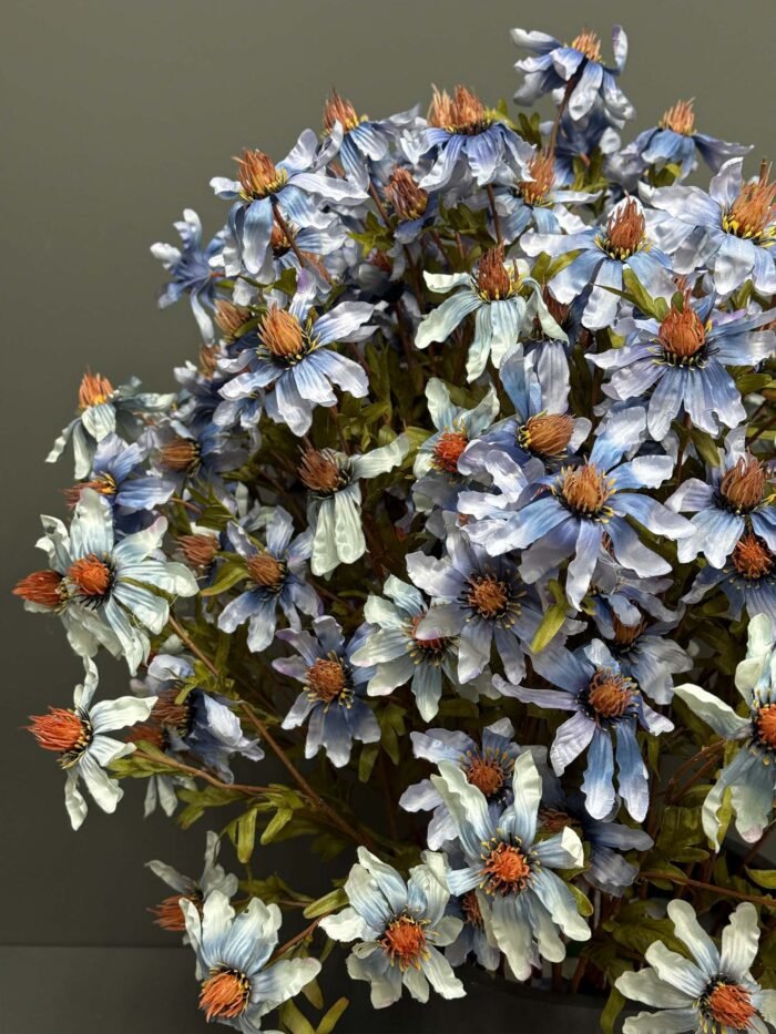 Vibrant Artificial Blue Aster-Like Arrangement in Matte Black Pot – Artistic & Lush – AR52