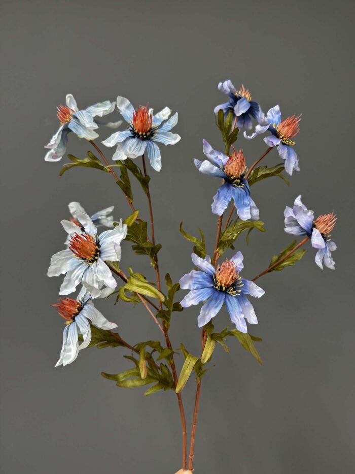 Vibrant Artificial Blue Aster-Like Arrangement in Matte Black Pot – Artistic & Lush – AR52